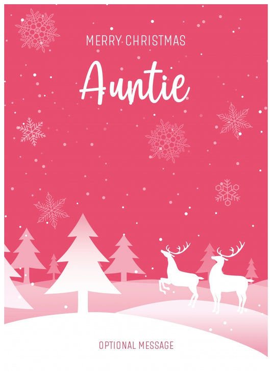 Pink Christmas Card for Auntie - Winter Scene