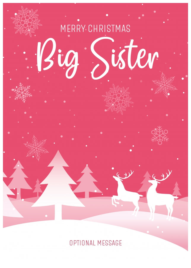 Pink Christmas Card for Big Sister - Special Winter Scene Card