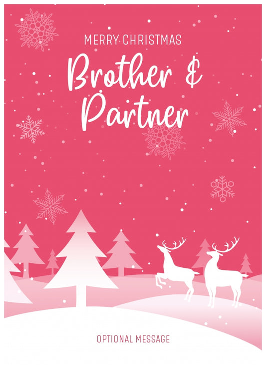 Pink Christmas Card for Brother & Partner - Special Winter Scene Card