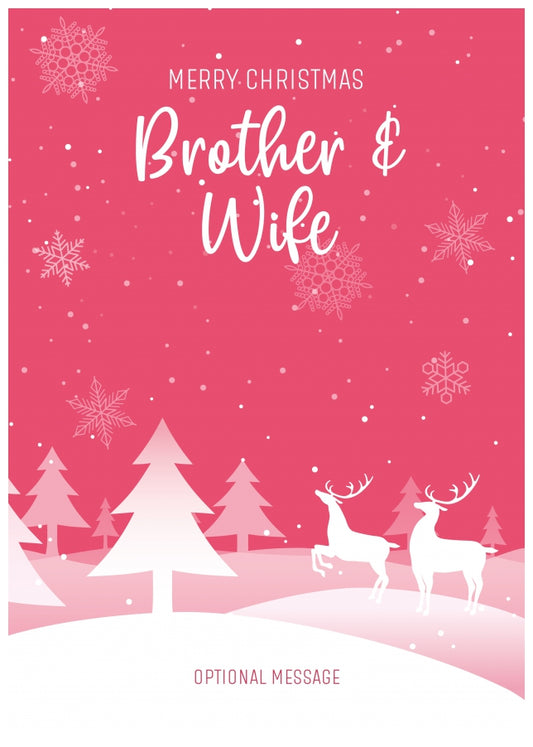 Pink Christmas Card for Brother & Wife - Special Winter Scene Card