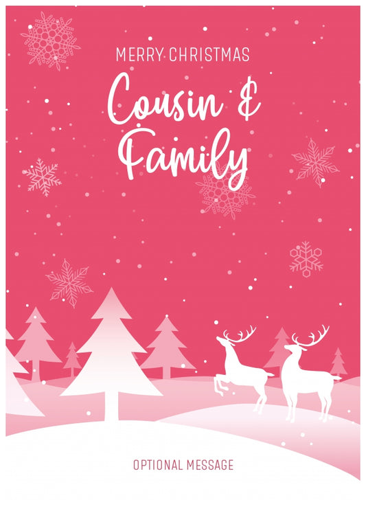 Pink Christmas Card for Cousin & Family - Special Winter Scene Card