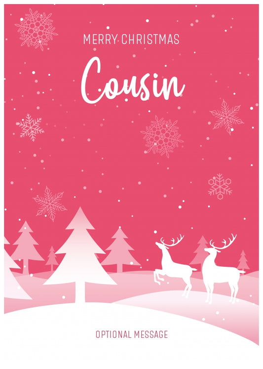 Pink Christmas Card for Cousin - Special Winter Scene Card