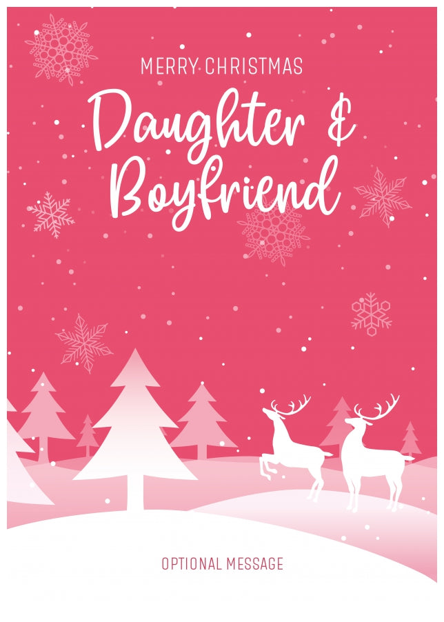 Pink Christmas Card for Daughter & Boyfriend - Special Winter Scene Card