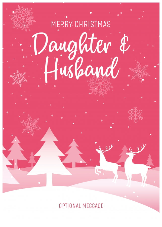 Pink Christmas Card for Daughter & Husband - Special Winter Scene Card