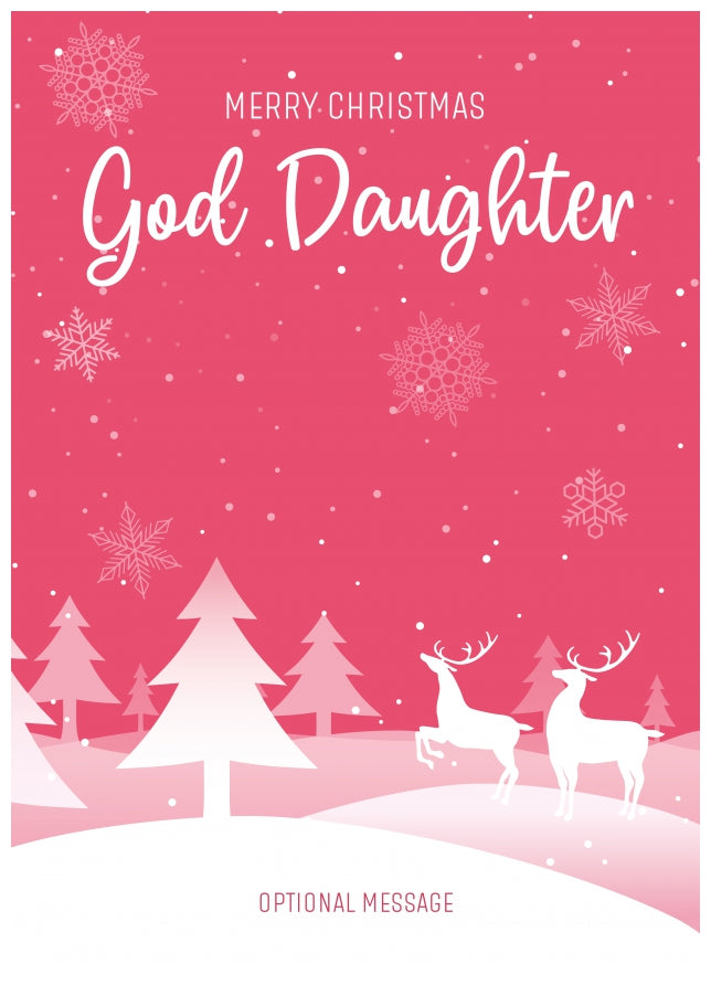 Pink Christmas Card for God Daughter - Special Winter Scene Card