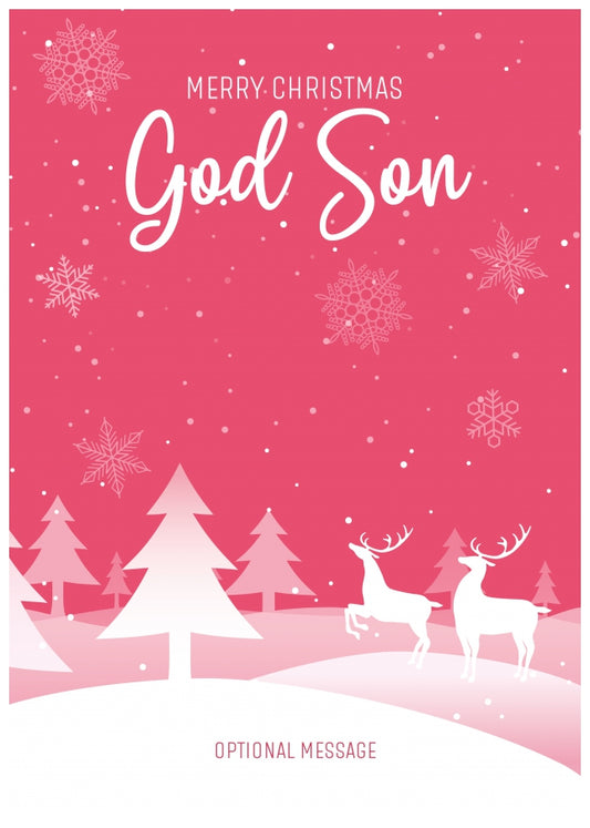 Pink Christmas Card for God Son - Special Winter Scene Card