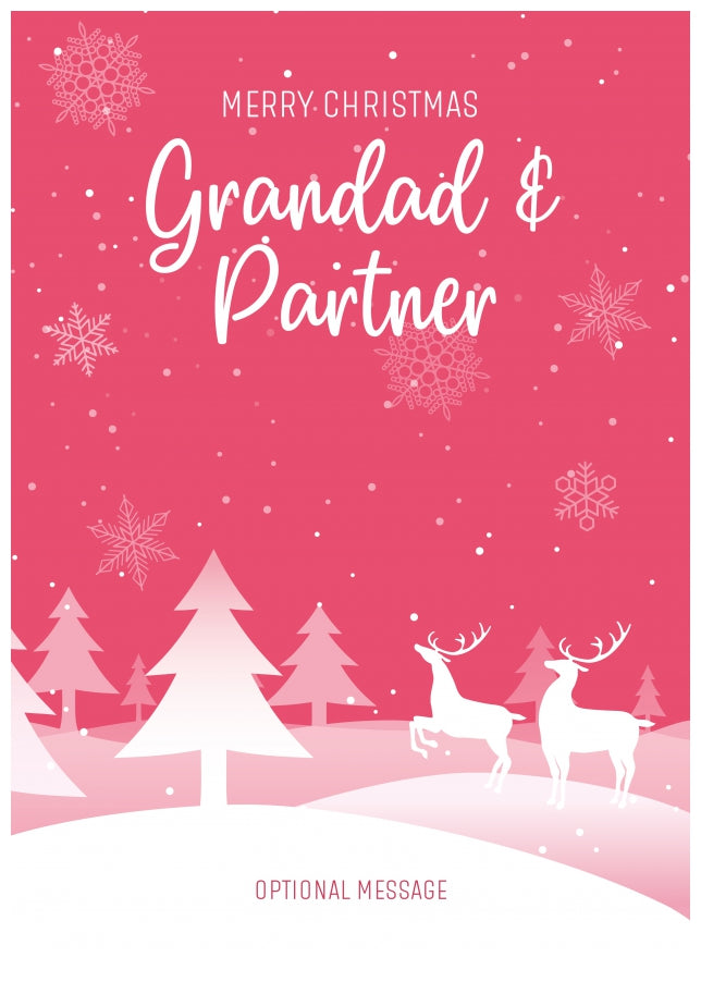 Pink Christmas Card for Grandad & Partner - Special Winter Scene Card