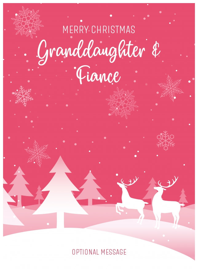 Pink Christmas Card for Granddaughter & Fiance - Special Winter Scene Card