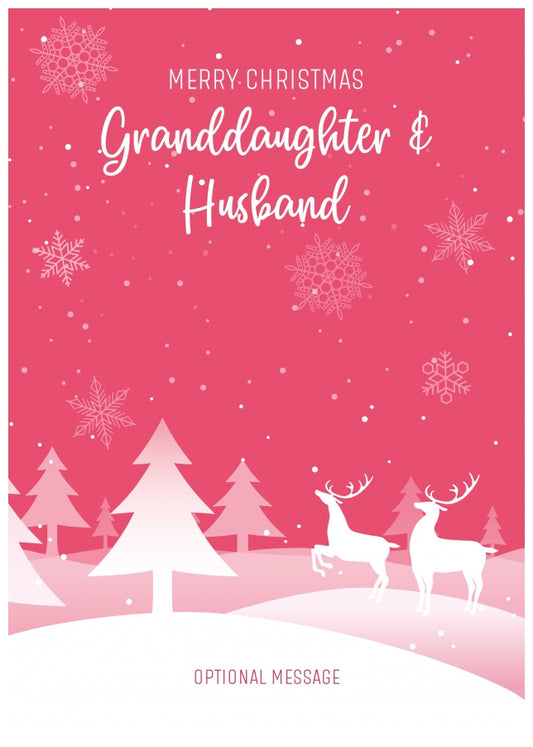 Pink Christmas Card for Granddaughter & Husband - Special Winter Scene Card