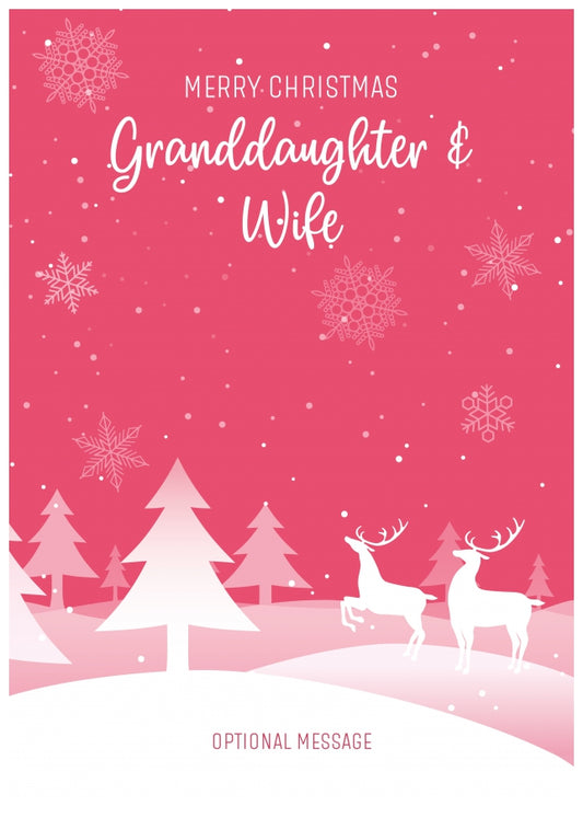 Pink Christmas Card for Granddaughter & Wife - Special Winter Scene Card