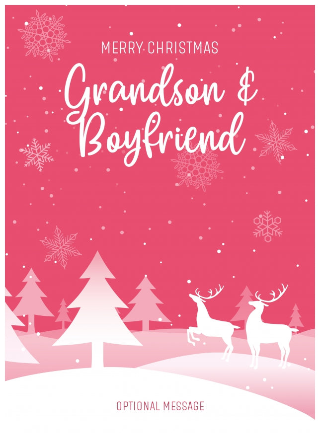 Pink Christmas Card for Grandson & Boyfriend - Special Winter Scene Card