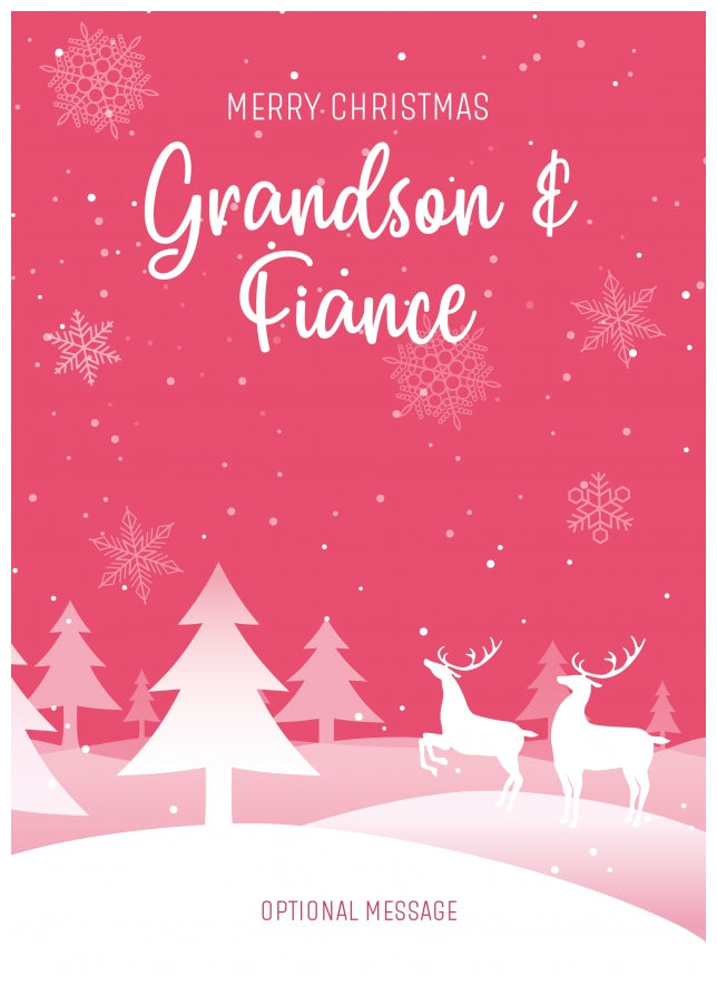 Pink Christmas Card for Grandson & Fiance - Special Winter Scene Card