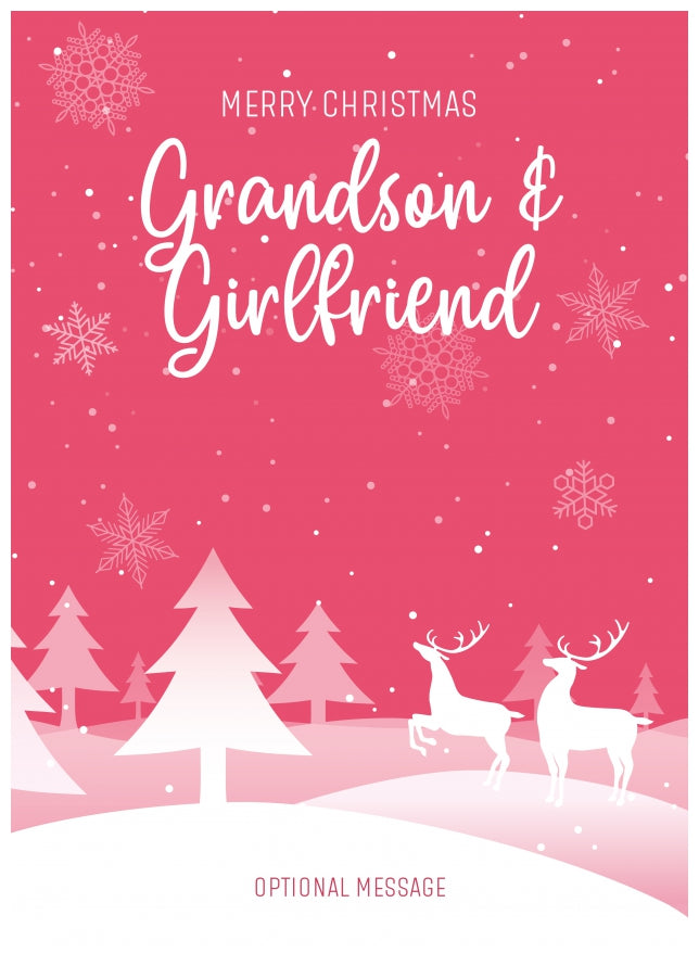 Pink Christmas Card for Grandson & Girlfriend - Special Winter Scene Card