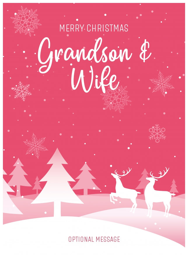 Pink Christmas Card for Grandson & Wife - Special Winter Scene Card