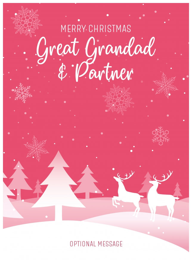 Pink Christmas Card for Great Grandad & Partner - Special Winter Scene Card