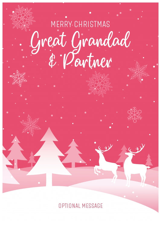 Pink Christmas Card for Great Grandad & Partner - Special Winter Scene Card