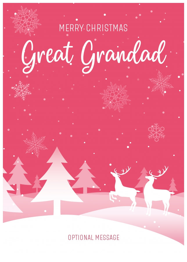 Pink Christmas Card for Great Grandad - Special Winter Scene Card