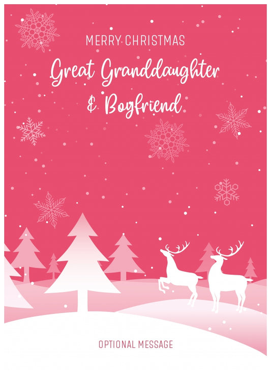 Pink Christmas Card for Great Granddaughter & Boyfriend - Special Winter Scene Card