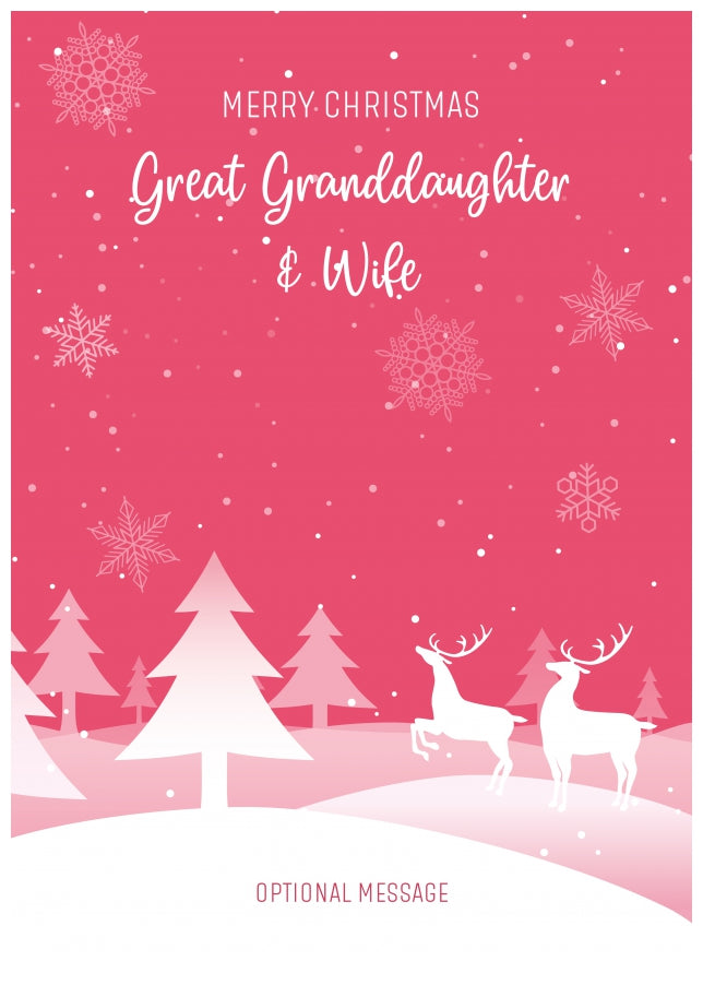 Pink Christmas Card for Great Granddaughter & Wife - Special Winter Scene Card