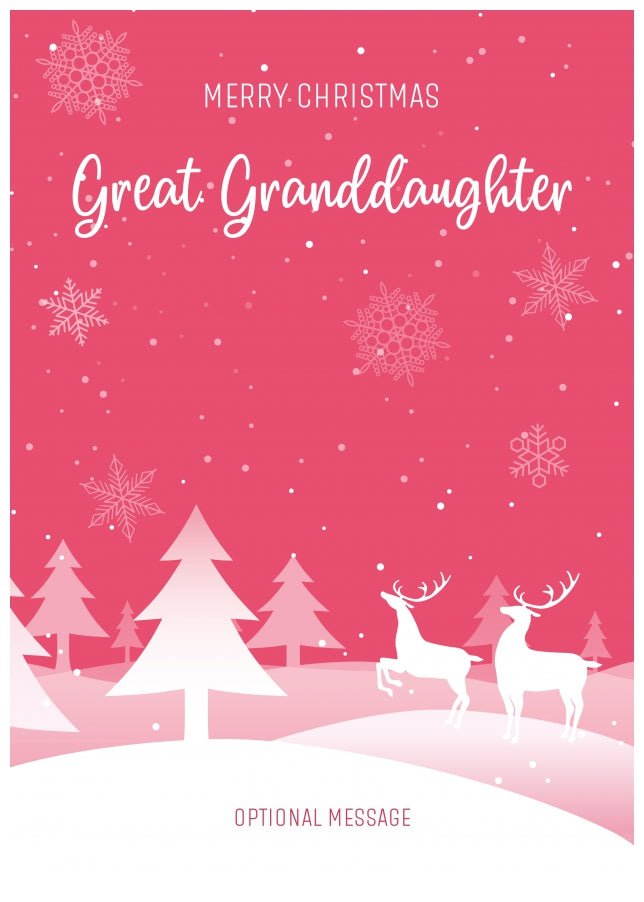 Pink Christmas Card for Great Granddaughter - Special Winter Scene Card