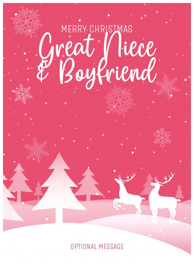 Pink Christmas Card for Great Niece & Boyfriend - Special Winter Scene Card