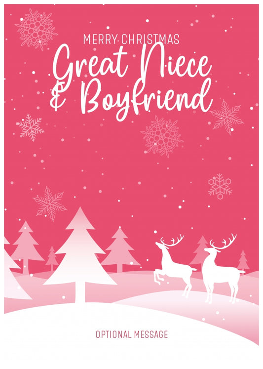 Pink Christmas Card for Great Niece & Boyfriend - Special Winter Scene Card