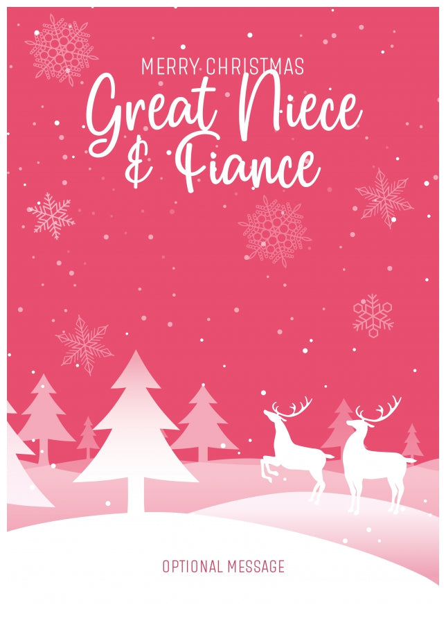 Pink Christmas Card for Great Niece & Fiance - Special Winter Scene Card