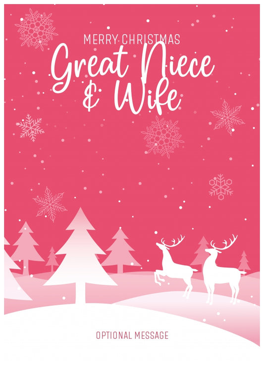 Pink Christmas Card for Great Niece & Wife - Special Winter Scene Card