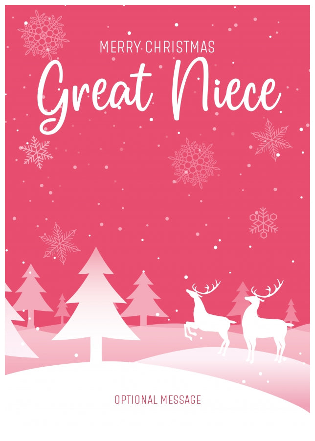 Pink Christmas Card for Great Niece - Special Winter Scene Card