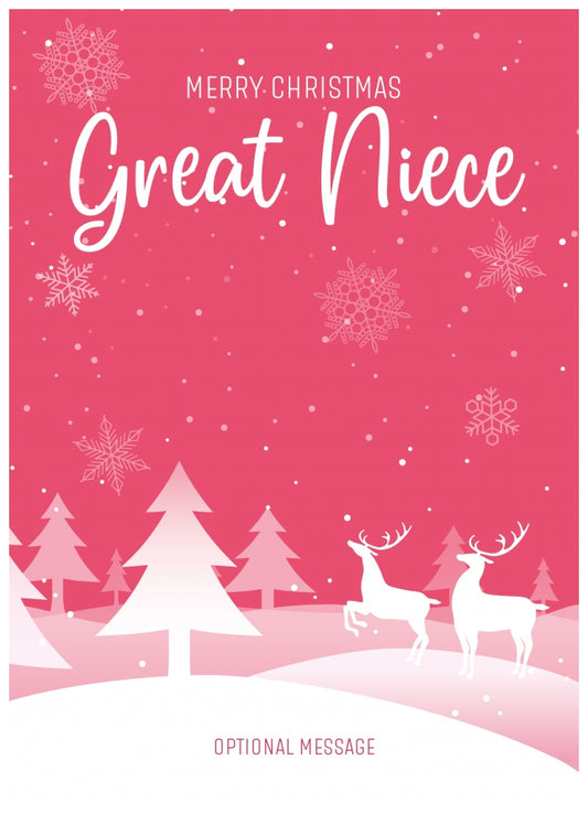 Pink Christmas Card for Great Niece - Special Winter Scene Card