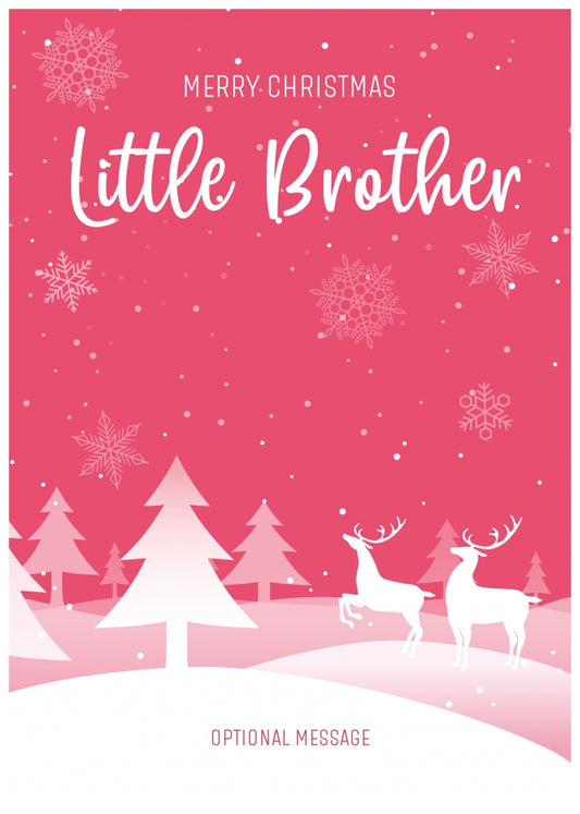 Pink Christmas Card for Little Brother - Special Winter Scene Card