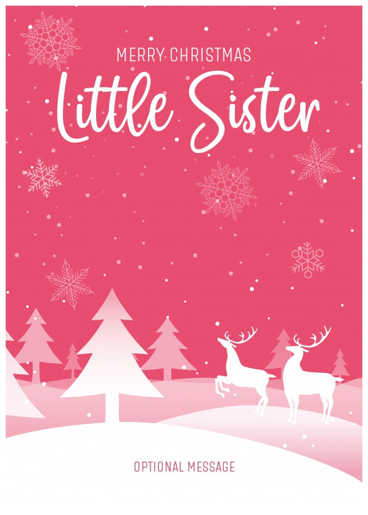 Pink Christmas Card for Little Sister - Special Winter Scene Card