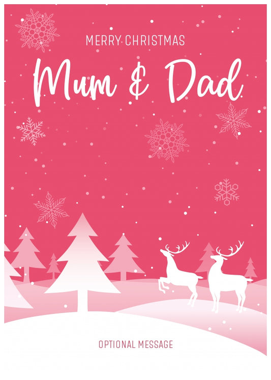 Pink Christmas Card for Mum & Dad - Special Winter Scene Card