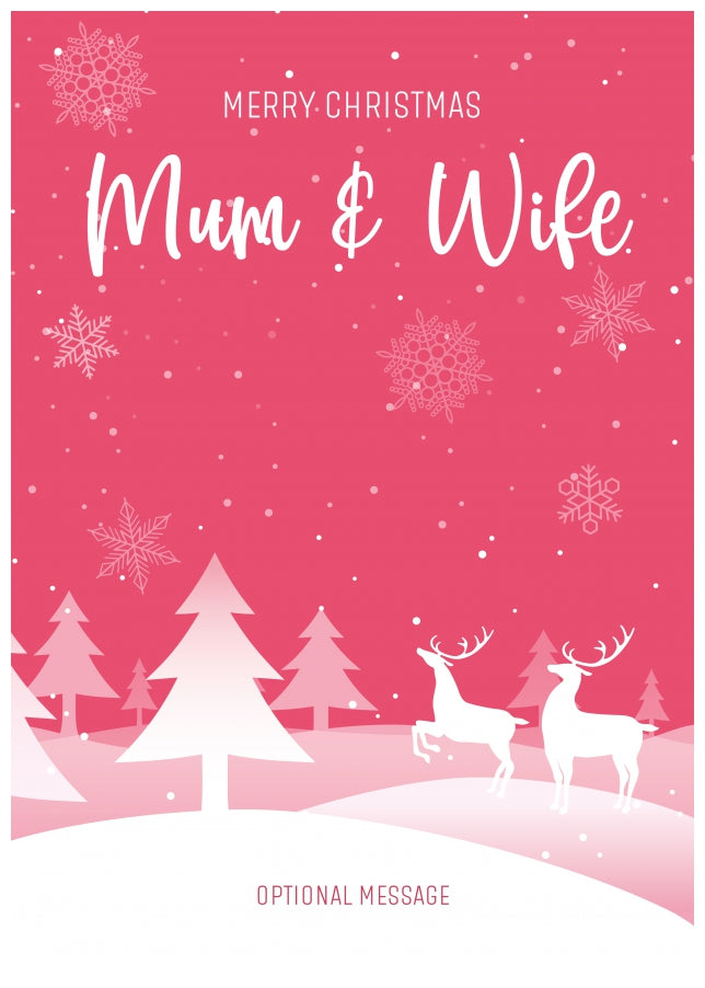 Pink Christmas Card for Mum & Wife - Special Winter Scene Card