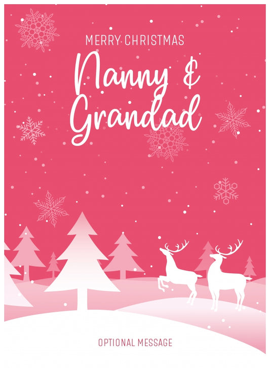 Pink Christmas Card for Nanny & Grandad - Special Winter Scene Card