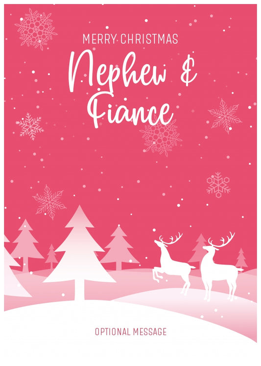 Pink Christmas Card for Nephew & Fiance - Special Winter Scene Card