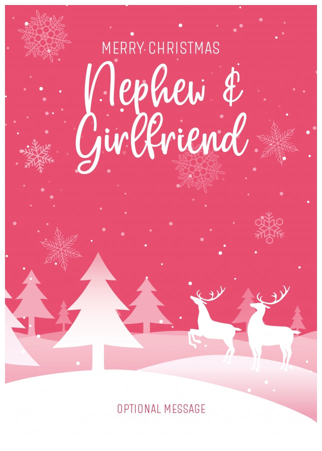 Pink Christmas Card for Nephew & Girlfriend - Special Winter Scene Card ...