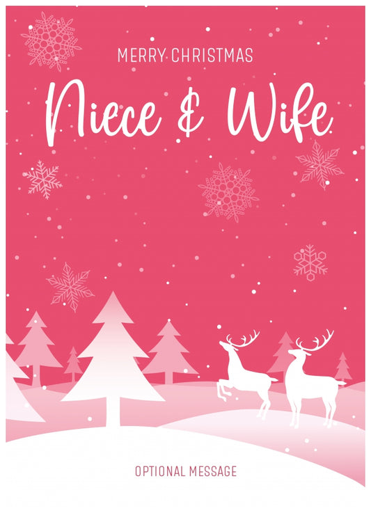 Pink Christmas Card for Niece & Wife - Special Winter Scene Card