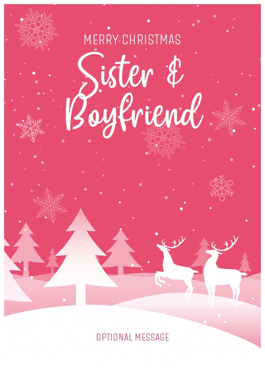 Pink Christmas Card for Sister & Boyfriend - Special Winter Scene Card