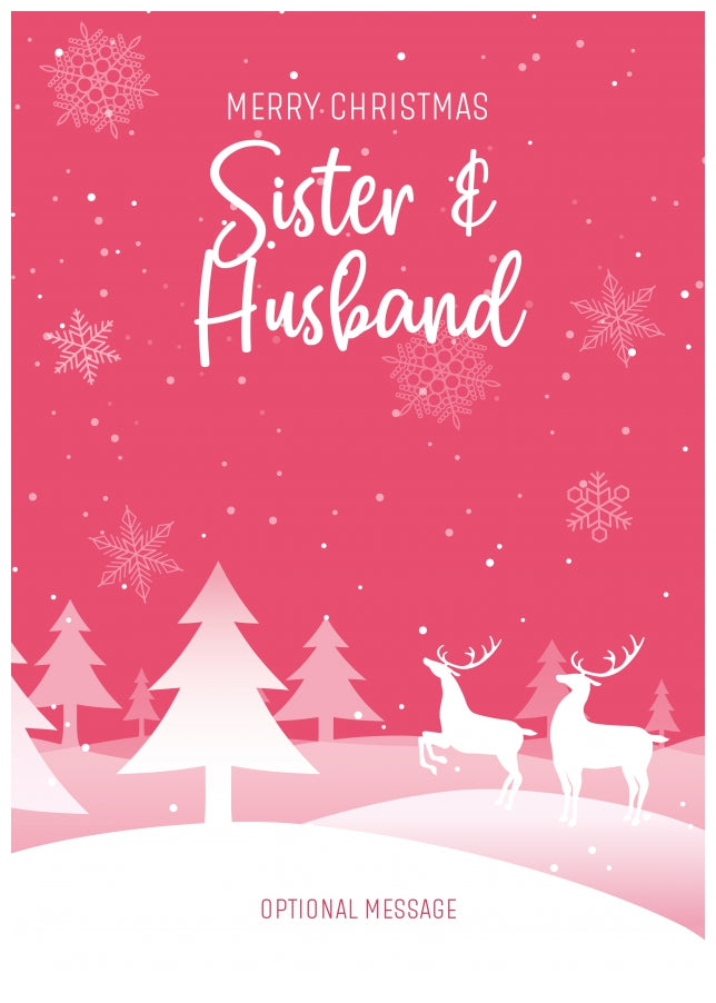 Pink Christmas Card for Sister & Husband - Special Winter Scene Card