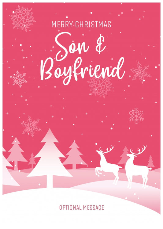 Pink Christmas Card for Son & Boyfriend - Special Winter Scene Card