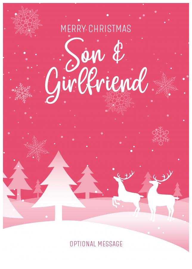 Pink Christmas Card for Son & Girlfriend - Special Winter Scene Card