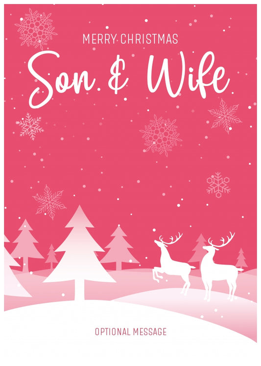 Pink Christmas Card for Son & Wife - Special Winter Scene Card