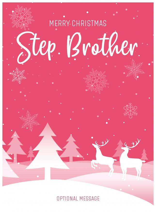 Pink Christmas Card for Step Brother - Special Winter Scene Card