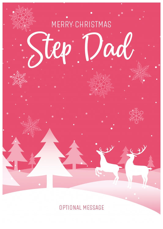 Pink Christmas Card for Step Dad - Special Winter Scene Card