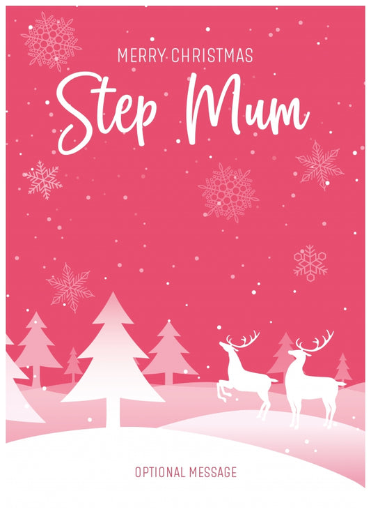 Pink Christmas Card for Step Mum - Special Winter Scene Card