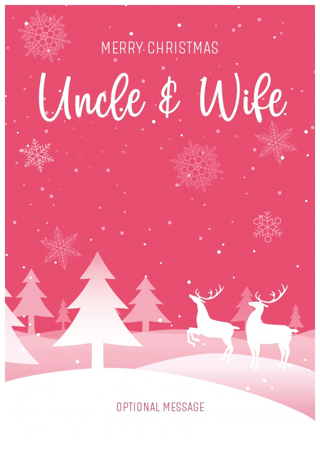 Pink Christmas Card for Uncle & Wife - Special Winter Scene Card