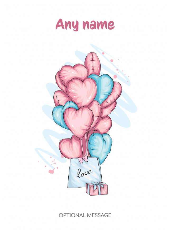 Personalised Girls Birthday Cards - Pretty Balloon and Gift Set