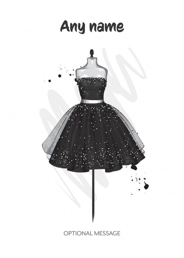 Personalised Cards for Girls - Pretty Black Dress