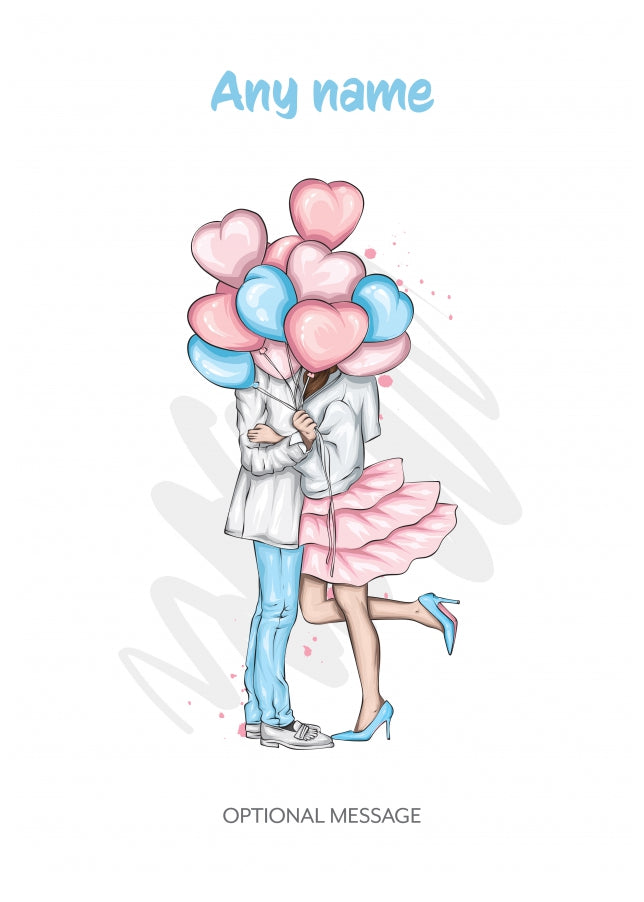 Engagement Cards for Couples - Pretty Couple with Balloons